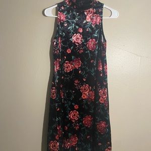 Mock Neck Floral Velvet Mini Dress